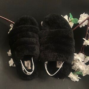 UGG Black Plush kids Slippers Cozy Indoor Footwear